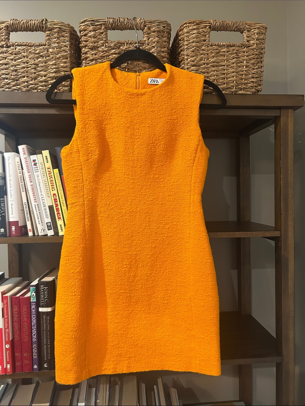 ZARA Bright Orange Textured Mini Shift Dress